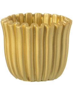 Petit Cache pot moderne côtelé Rond Diamètre 11 cm en Ciment Doré Ondrelle - 1