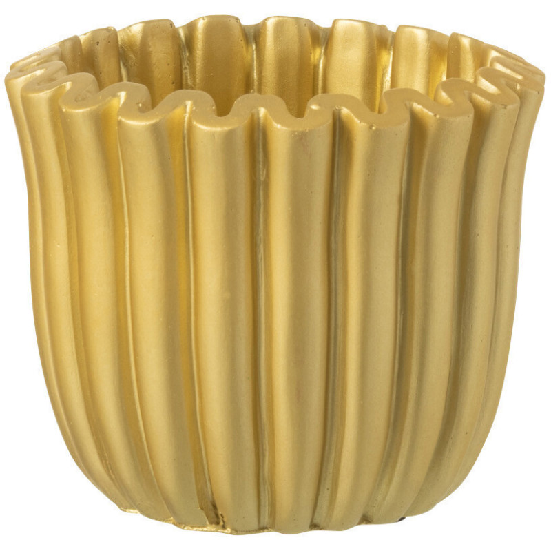 Petit Cache pot moderne côtelé Rond Diamètre 11 cm en Ciment Doré Ondrelle - 1