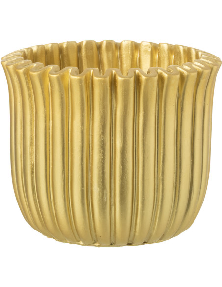 Grand Cache pot moderne côtelé Rond Diamètre 19 cm en Ciment Doré Ondrelle - 1