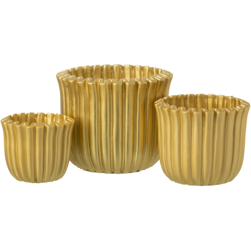 Grand Cache pot moderne côtelé Rond Diamètre 19 cm en Ciment Doré Ondrelle - 2