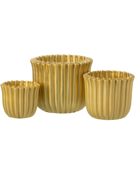 Grand Cache pot moderne côtelé Rond Diamètre 19 cm en Ciment Doré Ondrelle - 2