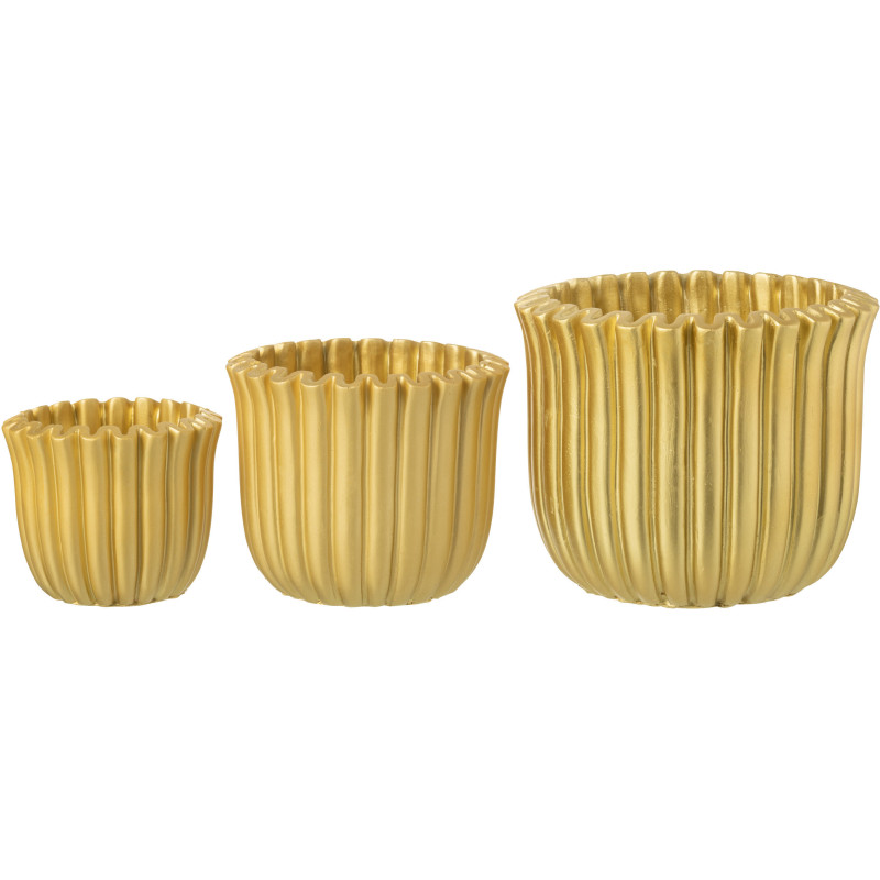 Grand Cache pot moderne côtelé Rond Diamètre 19 cm en Ciment Doré Ondrelle - 3