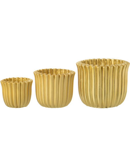 Grand Cache pot moderne côtelé Rond Diamètre 19 cm en Ciment Doré Ondrelle - 3