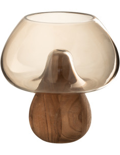 Vase original Champignon Hauteur 23 cm en Verre Gris Bois Naturel Smokel - 1