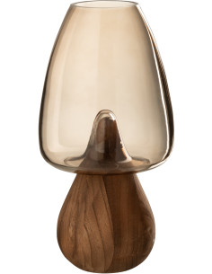 Vase original Champignon Hauteur 31 cm en Verre Gris Bois Naturel Smokel - 1