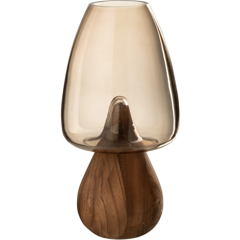 Vase original Champignon Hauteur 31 cm en Verre Gris Bois Naturel Smokel - 1