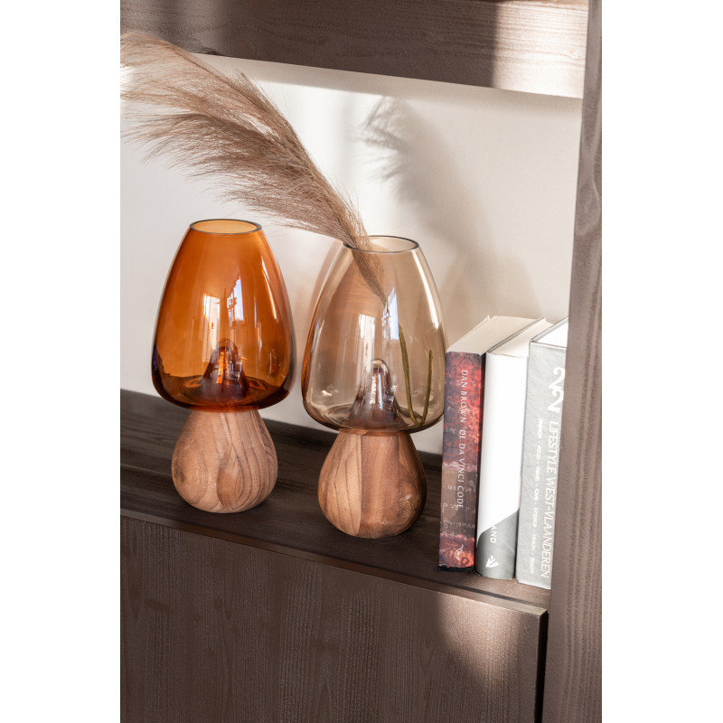Vase original Champignon Hauteur 31 cm en Verre Gris Bois Naturel Smokel - 2