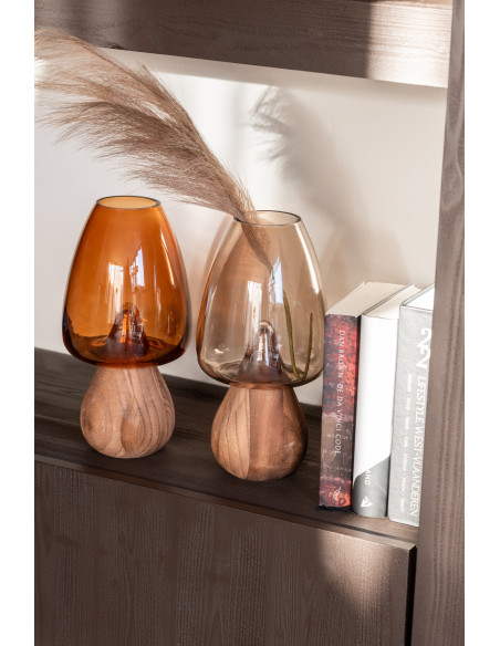 Vase original Champignon Hauteur 31 cm en Verre Gris Bois Naturel Smokel - 2