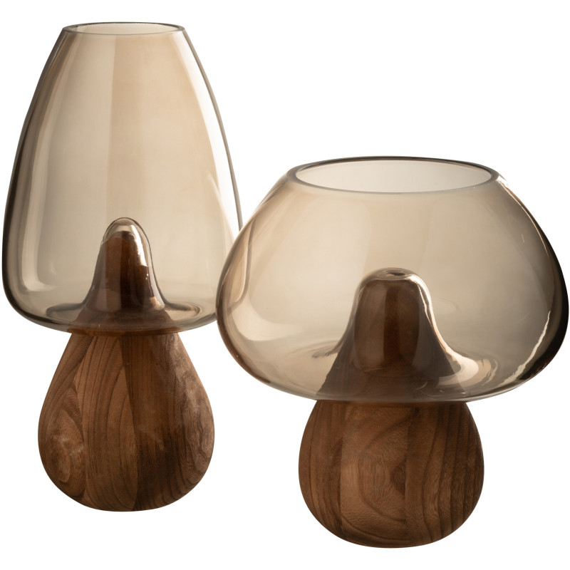 Vase original Champignon Hauteur 31 cm en Verre Gris Bois Naturel Smokel - 3