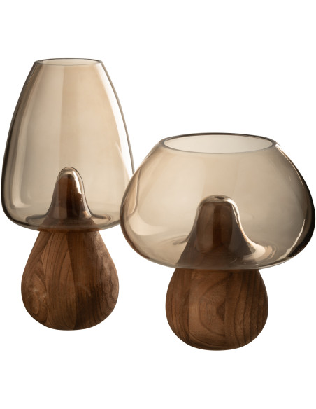 Vase original Champignon Hauteur 31 cm en Verre Gris Bois Naturel Smokel - 3