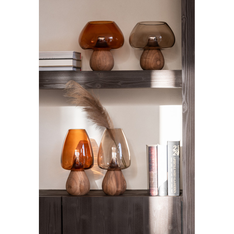 Vase original Champignon Hauteur 31 cm en Verre Gris Bois Naturel Smokel - 4