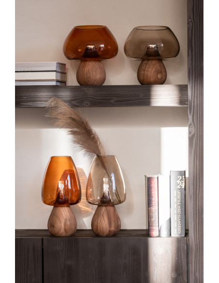 Vase original Champignon Hauteur 31 cm en Verre Gris Bois Naturel Smokel - 4