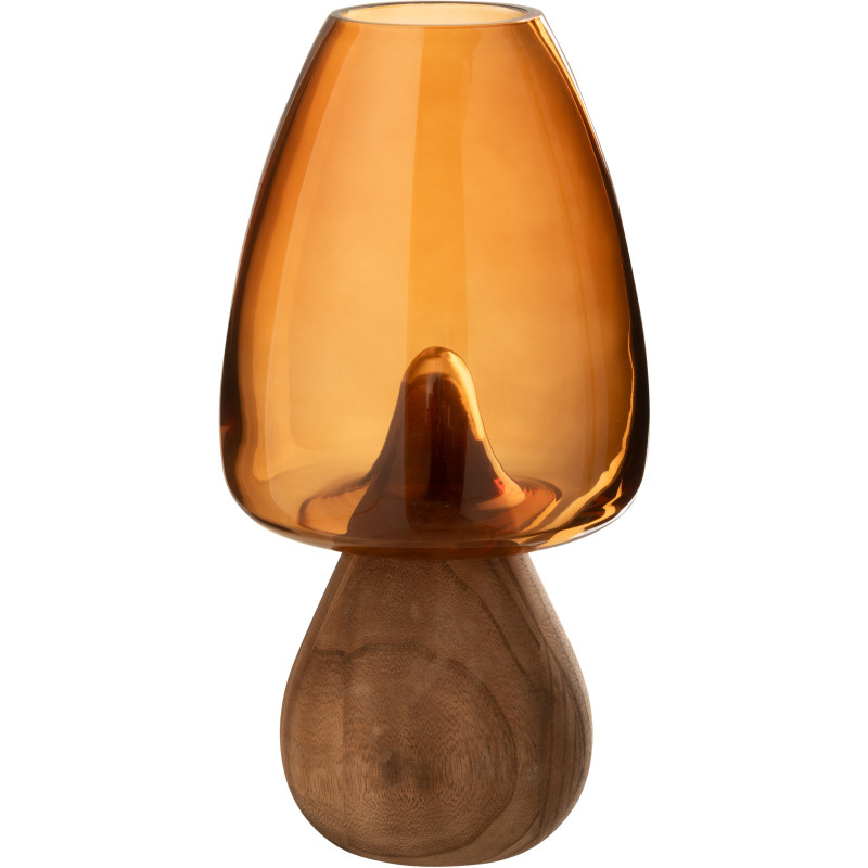 Vase original Champignon Hauteur 31 cm en Verre Ambré Bois Naturel Smokel - 1
