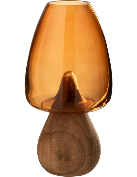 Vase original Champignon Hauteur 31 cm en Verre Ambré Bois Naturel Smokel - 1