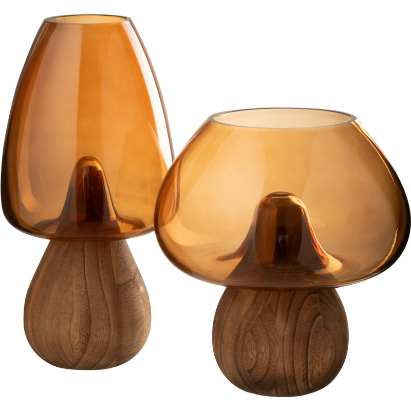 Vase original Champignon Hauteur 31 cm en Verre Ambré Bois Naturel Smokel - 2