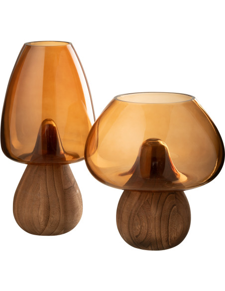 Vase original Champignon Hauteur 31 cm en Verre Ambré Bois Naturel Smokel - 2