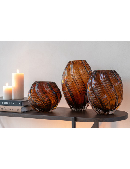 Vase moderne Ovale Hauteur 21 cm en Verre Marron Carol - 2