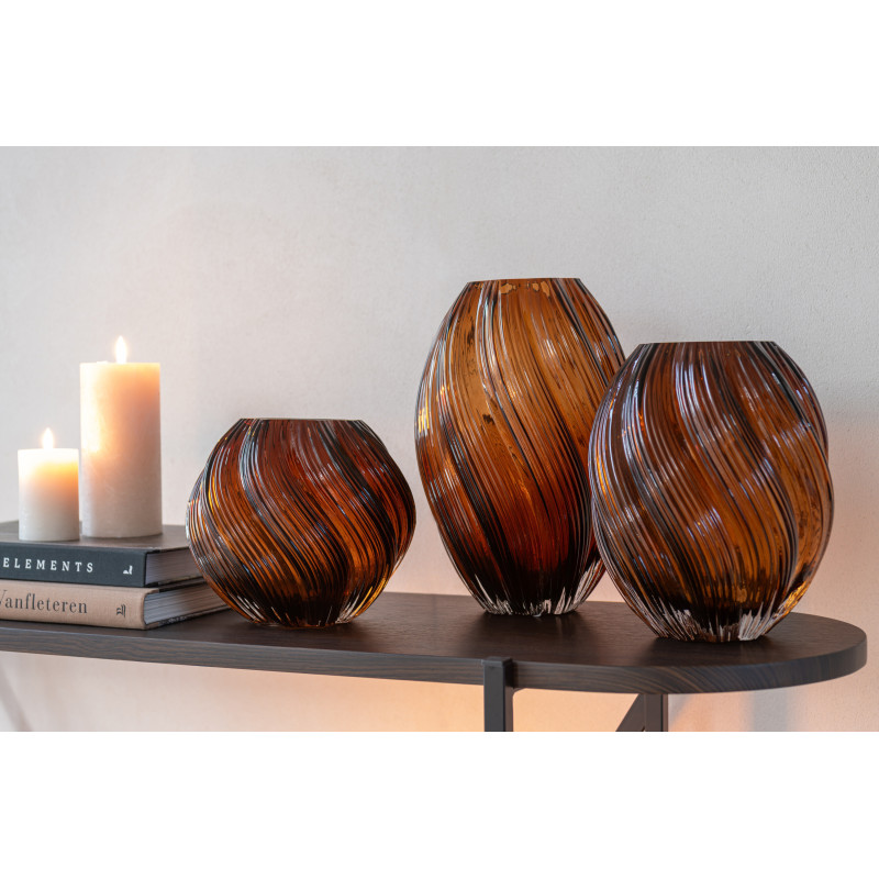 Vase moderne Ovale Hauteur 27 cm en Verre Marron Carol - 2