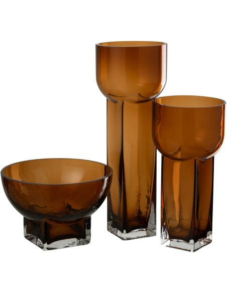Grand Vase original moderne Cylindrique Hauteur 35 cm en Verre Marron Carol - 2