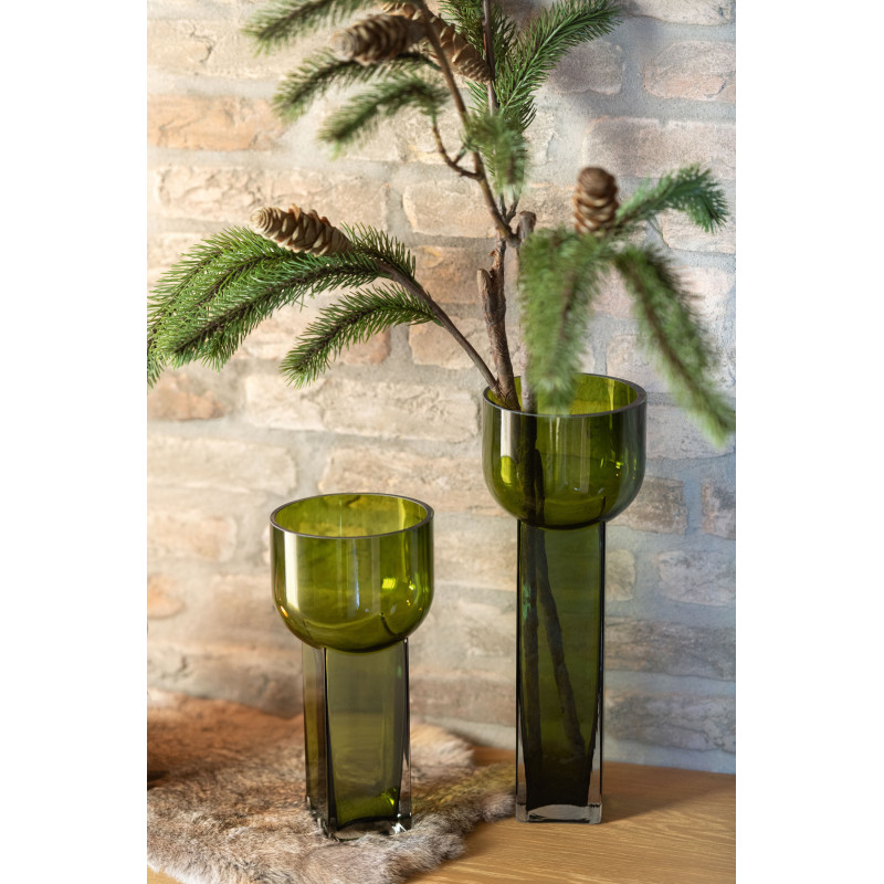 Vase original moderne Cylindrique Hauteur 26 cm en Verre Vert olive Carol - 2