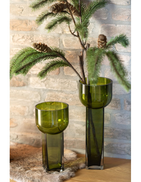 Vase original moderne Cylindrique Hauteur 26 cm en Verre Vert olive Carol - 2