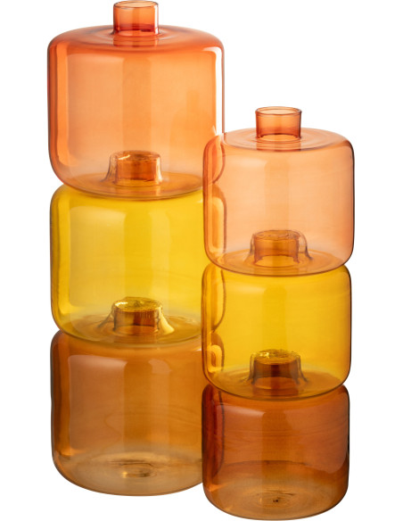 Vase original gigogne Bouteille Hauteur 33 cm en Verre Ambré Orange Jaune Matrioch (Lot de 3) - 3