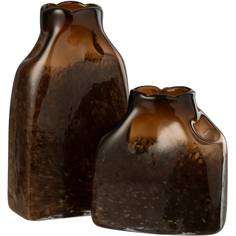 Vase moderne chic Rectangulaire Hauteur 34 cm en Verre Marron foncé Amberis - 2