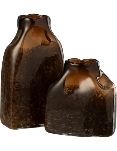 Vase moderne chic Rectangulaire Hauteur 34 cm en Verre Marron foncé Amberis - 2