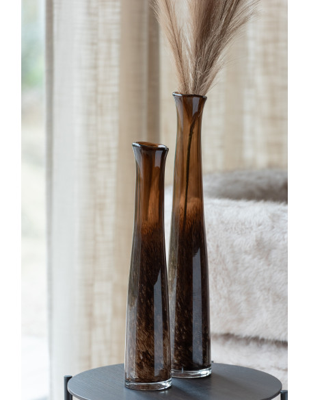Grand Vase moderne chic Cylindre Hauteur 54 cm en Verre Marron foncé Amberis - 2