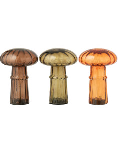 Lampe à poser originale Led Champignon Hauteur 21 cm en Verre Marron cognac Vert olive Marron clair Automnio (Lot de 3) - 1