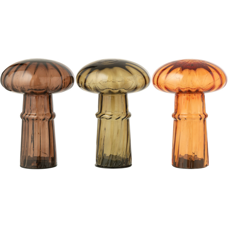 Lampe à poser originale Led Champignon Hauteur 21 cm en Verre Marron cognac Vert olive Marron clair Automnio (Lot de 3) - 1