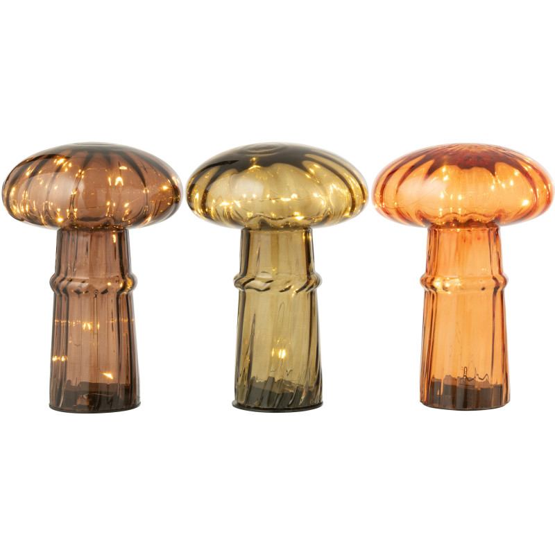 Lampe à poser originale Led Champignon Hauteur 21 cm en Verre Marron cognac Vert olive Marron clair Automnio (Lot de 3) - 3
