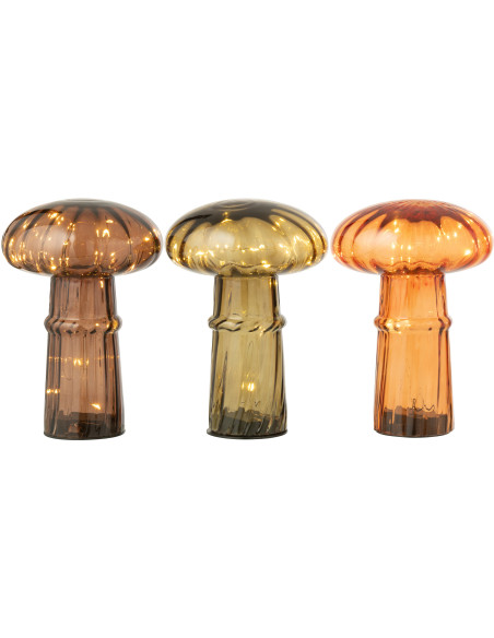 Lampe à poser originale Led Champignon Hauteur 21 cm en Verre Marron cognac Vert olive Marron clair Automnio (Lot de 3) - 3