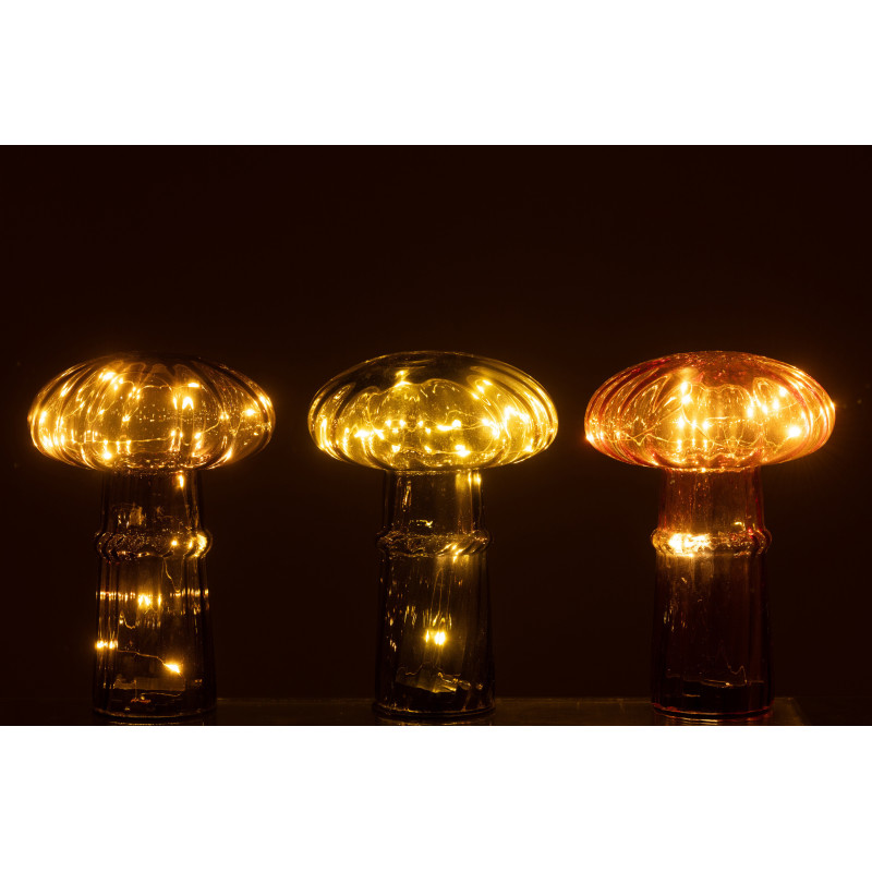Lampe à poser originale Led Champignon Hauteur 21 cm en Verre Marron cognac Vert olive Marron clair Automnio (Lot de 3) - 4