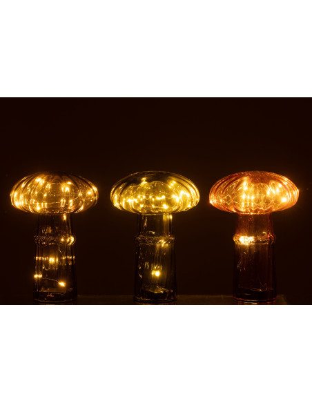 Lampe à poser originale Led Champignon Hauteur 21 cm en Verre Marron cognac Vert olive Marron clair Automnio (Lot de 3) - 4