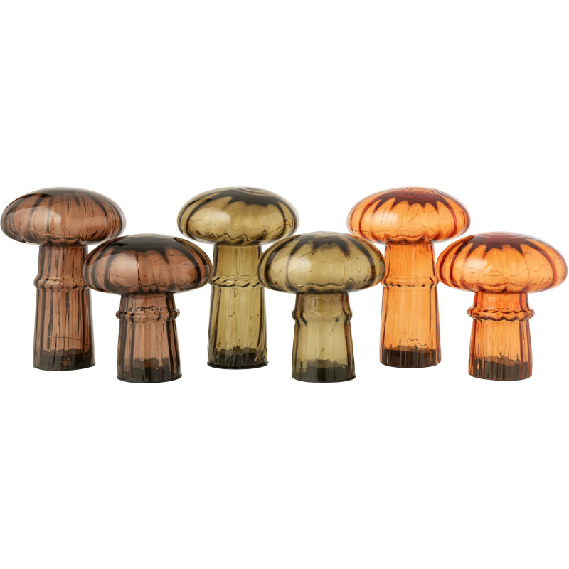 Lampe à poser originale Led Champignon Hauteur 21 cm en Verre Marron cognac Vert olive Marron clair Automnio (Lot de 3) - 5