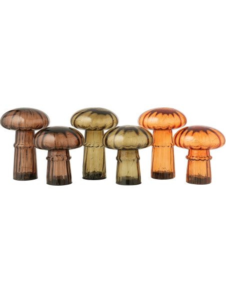 Lampe à poser originale Led Champignon Hauteur 21 cm en Verre Marron cognac Vert olive Marron clair Automnio (Lot de 3) - 5
