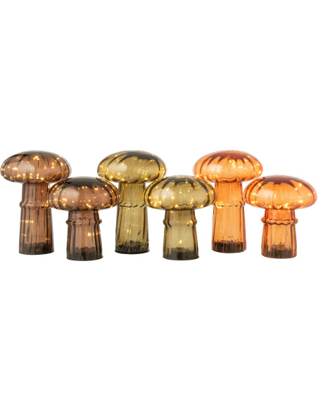 Lampe à poser originale Led Champignon Hauteur 21 cm en Verre Marron cognac Vert olive Marron clair Automnio (Lot de 3) - 6