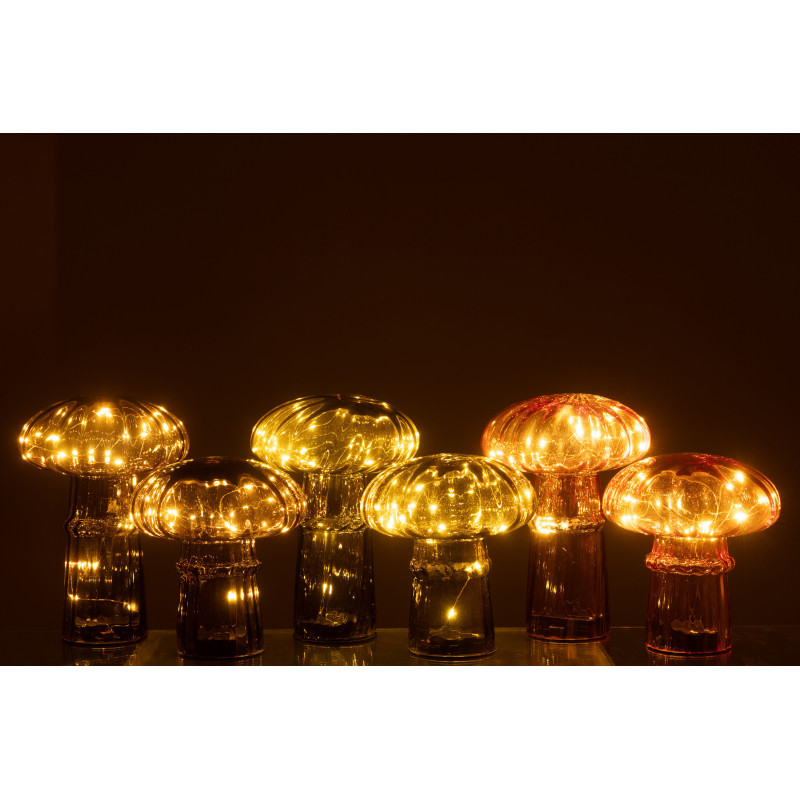Lampe à poser originale Led Champignon Hauteur 21 cm en Verre Marron cognac Vert olive Marron clair Automnio (Lot de 3) - 7