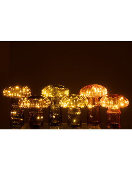 Lampe à poser originale Led Champignon Hauteur 21 cm en Verre Marron cognac Vert olive Marron clair Automnio (Lot de 3) - 7