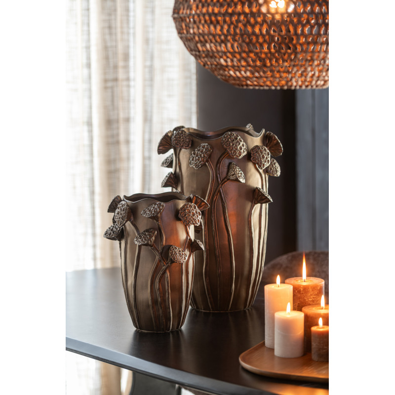 Vase original Lotus Rond Hauteur 35 cm en Argile Cuivré Pod - 2
