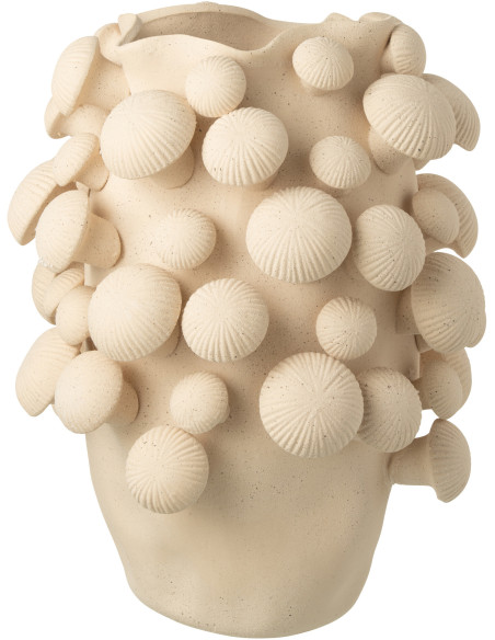 Grand Vase original Champignons Rond Hauteur 46 cm en Argile Beige Fungi - 1