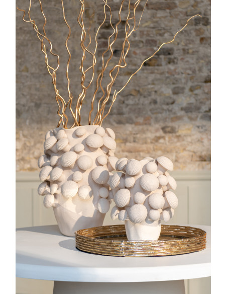 Grand Vase original Champignons Rond Hauteur 46 cm en Argile Beige Fungi - 2