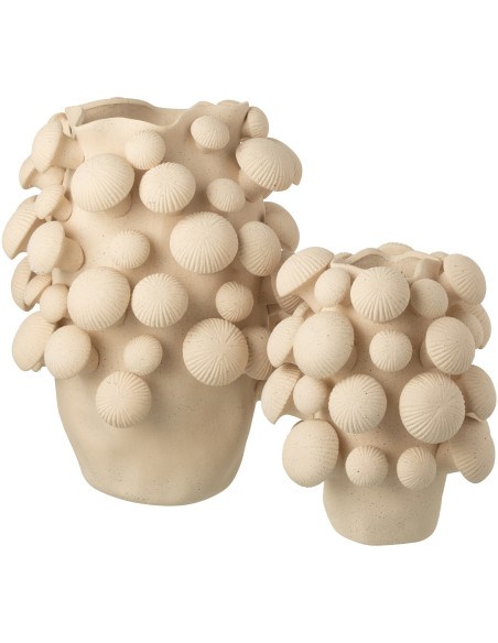 Grand Vase original Champignons Rond Hauteur 46 cm en Argile Beige Fungi - 3
