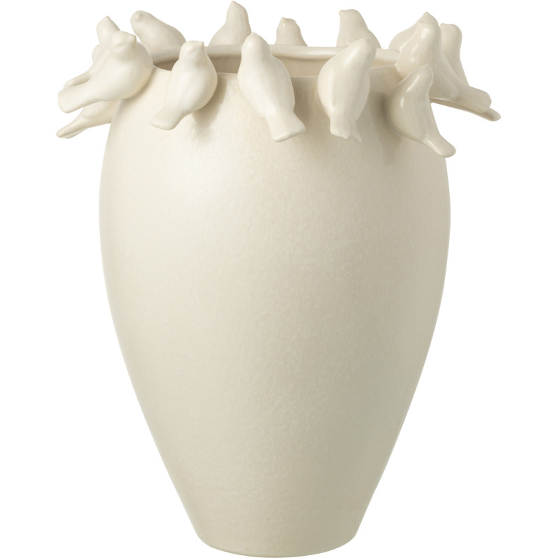 Vase original Oiseaux Rond Hauteur 40 cm en Argile Blanc Budgie - 1