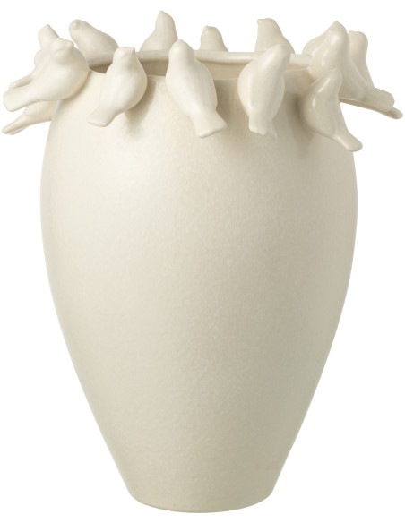 Vase original Oiseaux Rond Hauteur 40 cm en Argile Blanc Budgie - 1