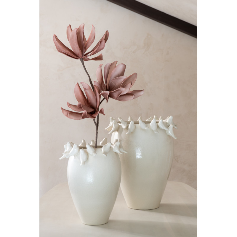 Vase original Oiseaux Rond Hauteur 40 cm en Argile Blanc Budgie - 2