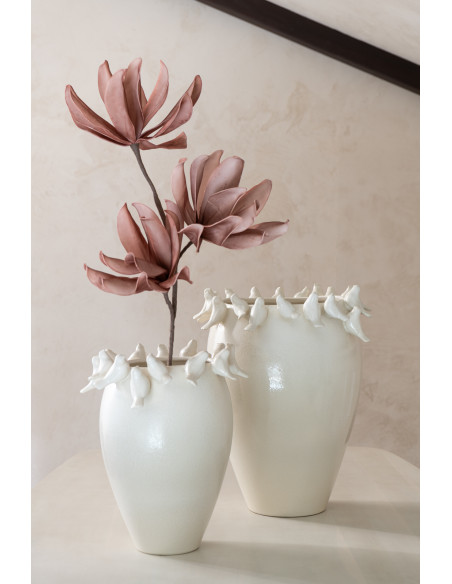 Vase original Oiseaux Rond Hauteur 40 cm en Argile Blanc Budgie - 2