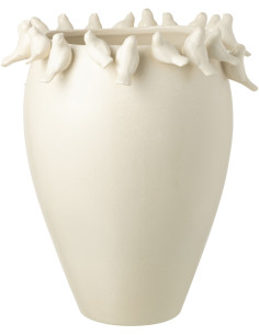 Grand Vase original Oiseaux Rond Hauteur 50 cm en Argile Blanc Budgie - 1