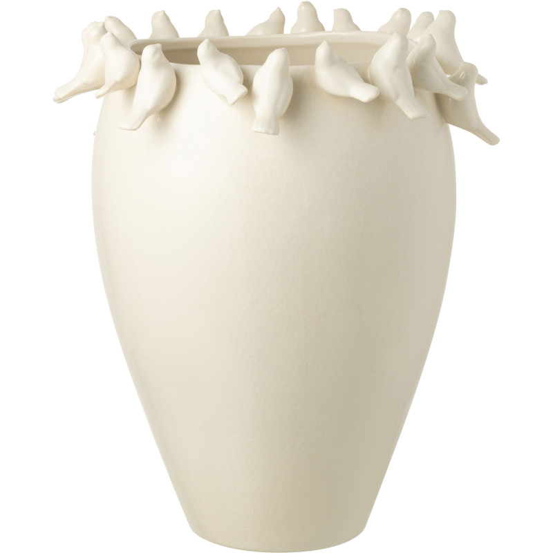 Grand Vase original Oiseaux Rond Hauteur 50 cm en Argile Blanc Budgie - 1